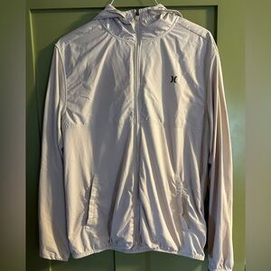 Hurley Men's Light Tan Track Jacket / Windbreaker. Scuba neck with hood.